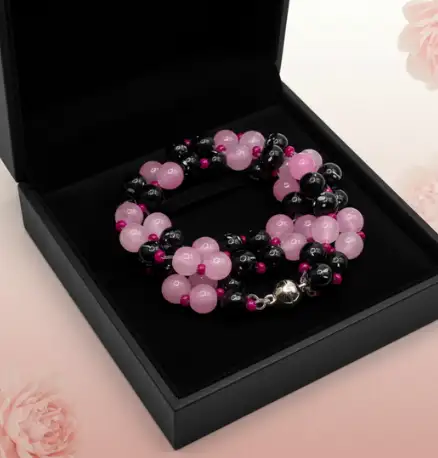 Bracelet perle noir et rose