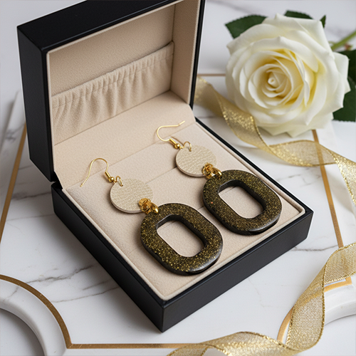 Boucles d’oreilles en résine et en simili cuir