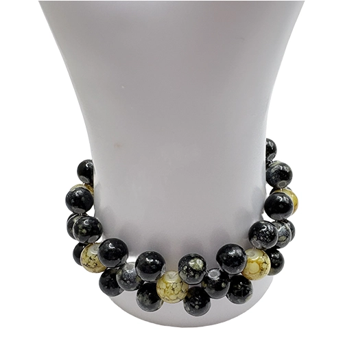 Bracelet artisanal élastique en perles noires et jaunes