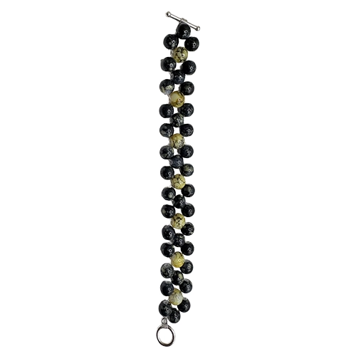 Bracelet artisanal élastique en perles noires et jaunes