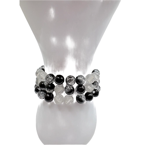 Bracelet artisanal en perles contrastées noir & blanc aux effets marbrés