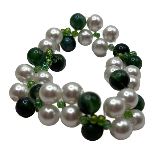 Bracelet élastique artisanal blanc et vert