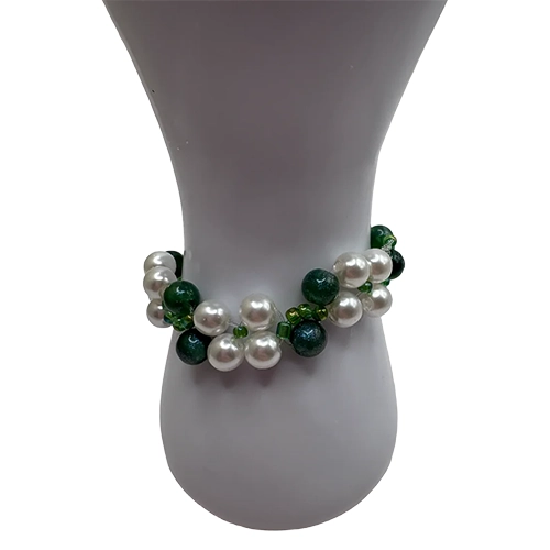 Bracelet élastique artisanal blanc et vert