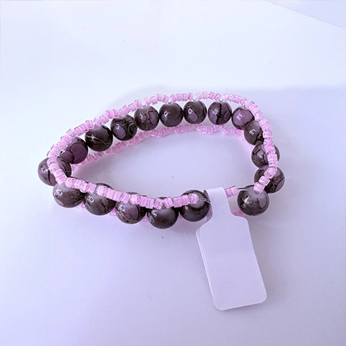 Bracelet femme en jaspe polychrome et perles roses