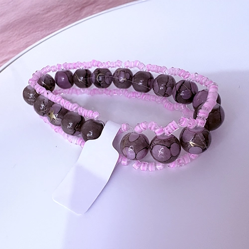 Bracelet femme en jaspe polychrome et perles roses