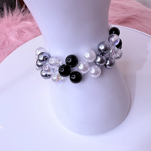 Bracelet femme en pierres semi-précieuses noir, blanc et gris