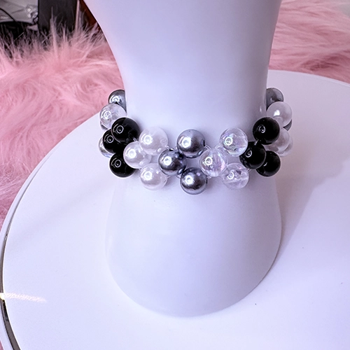 Bracelet femme en pierres semi-précieuses noir, blanc et gris