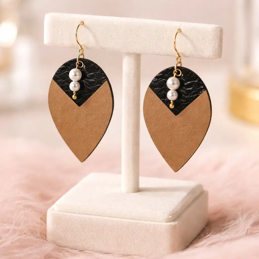 Boucles d’oreilles simili cuir et perle