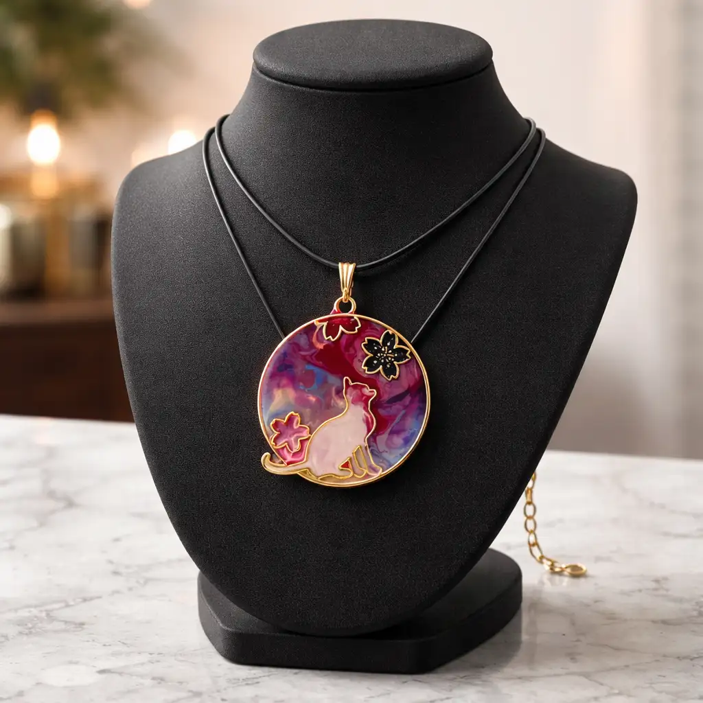COLLIER CHAT EN RESINE