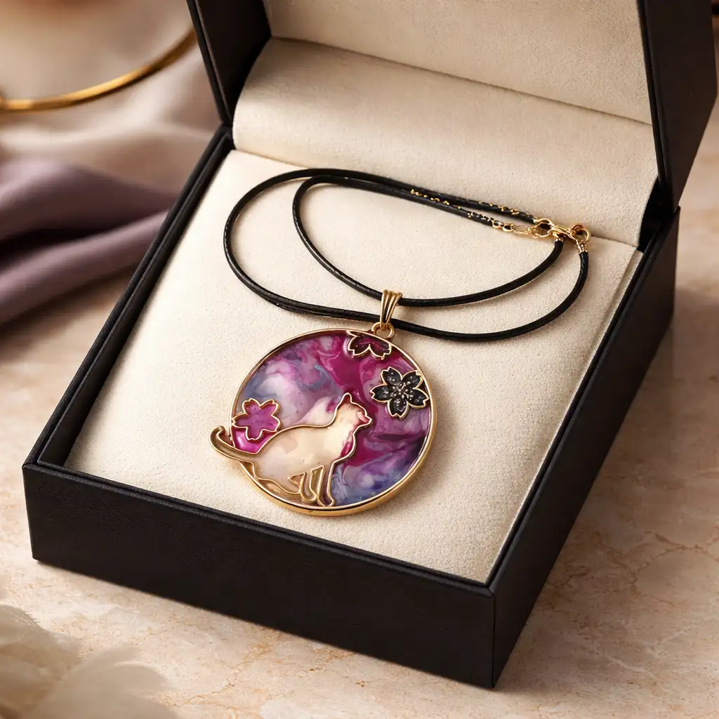 COLLIER CHAT EN RESINE