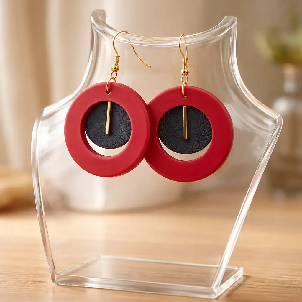 Boucle d'oreille donut en résine et simili cuir