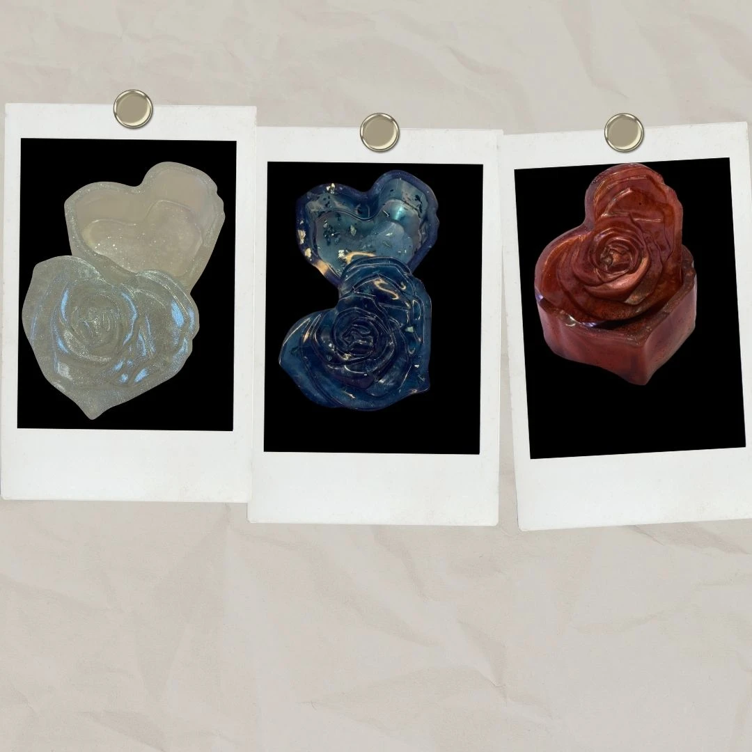Boite à bijoux forme de rose en résine.