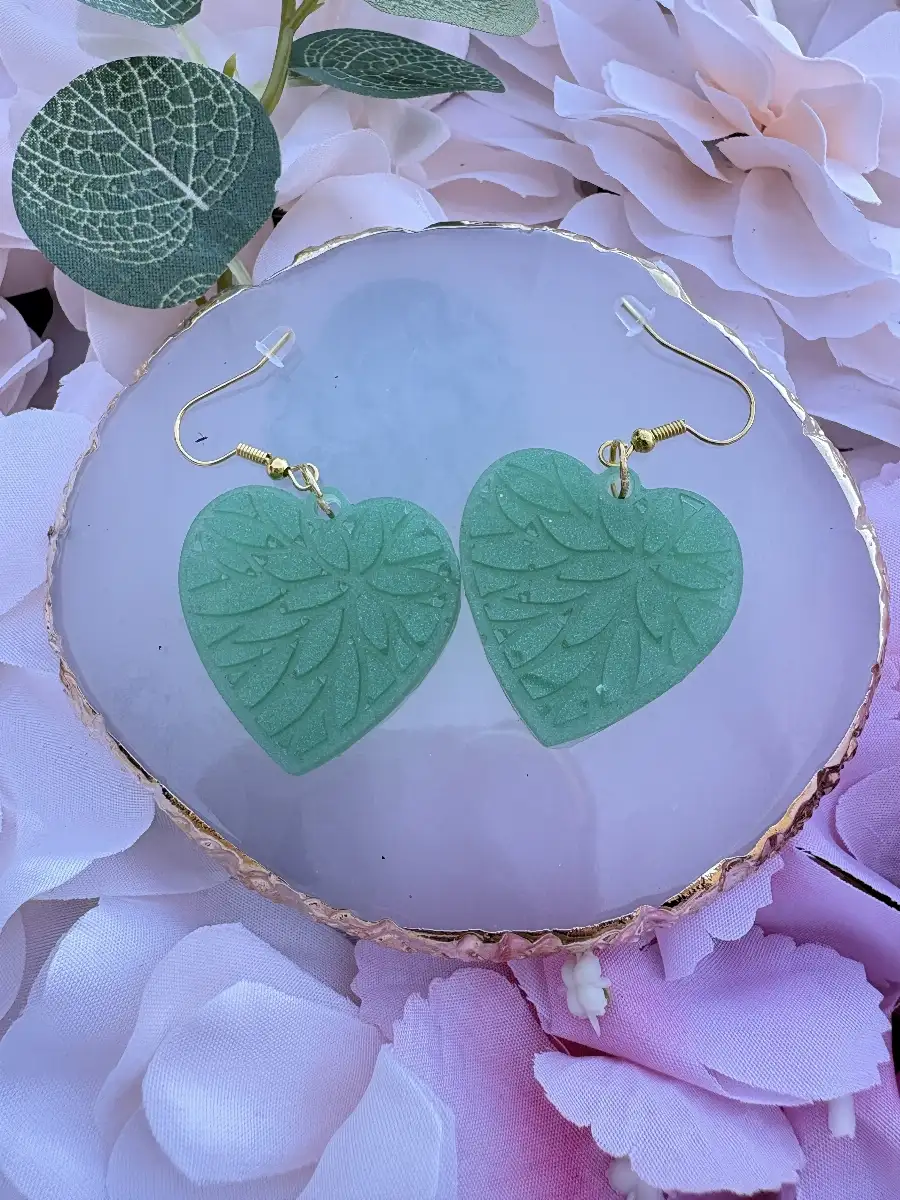 Boucles d'oreilles cœur holographique emeraude nature