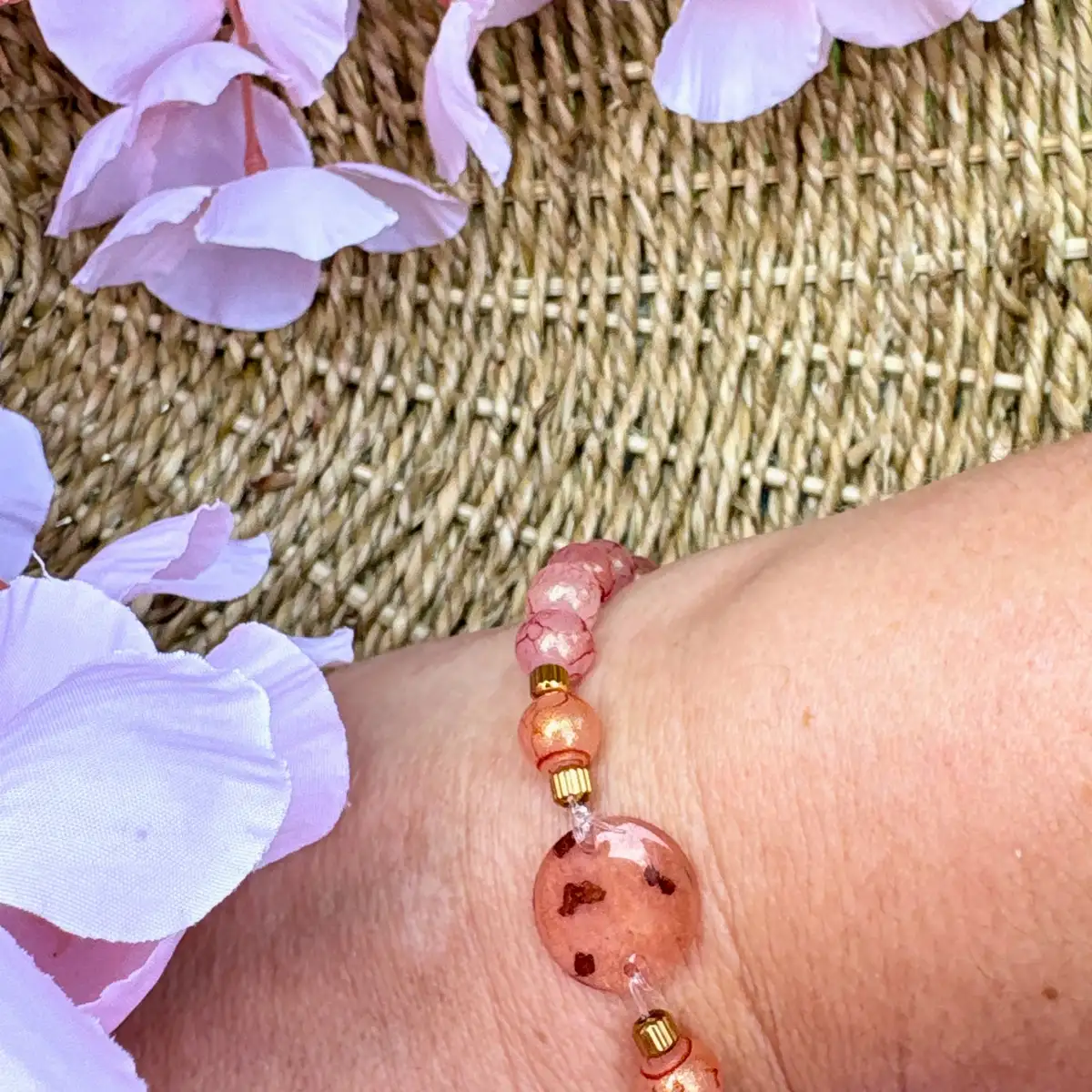 Bracelet Rosée cuivrée en résine et perle