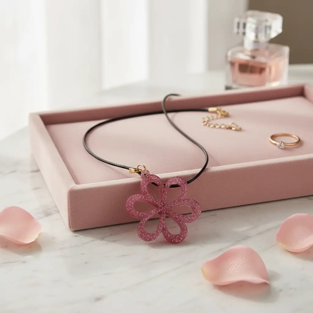 Collier Fleur de Rosée – Bijou artisanal en résine