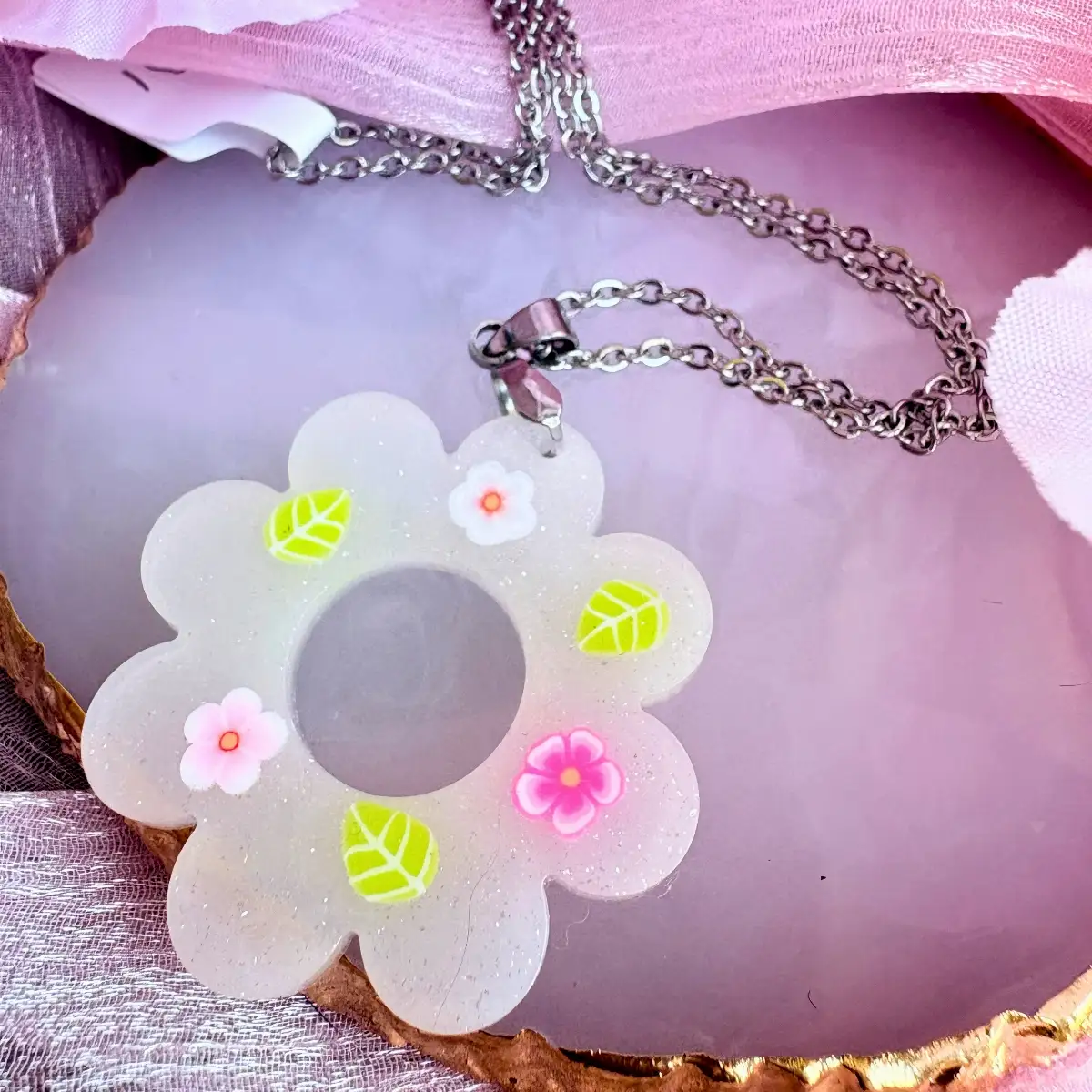 Collier Jardin de Printemps – Collier artisanal en résine et acier Inoxydable