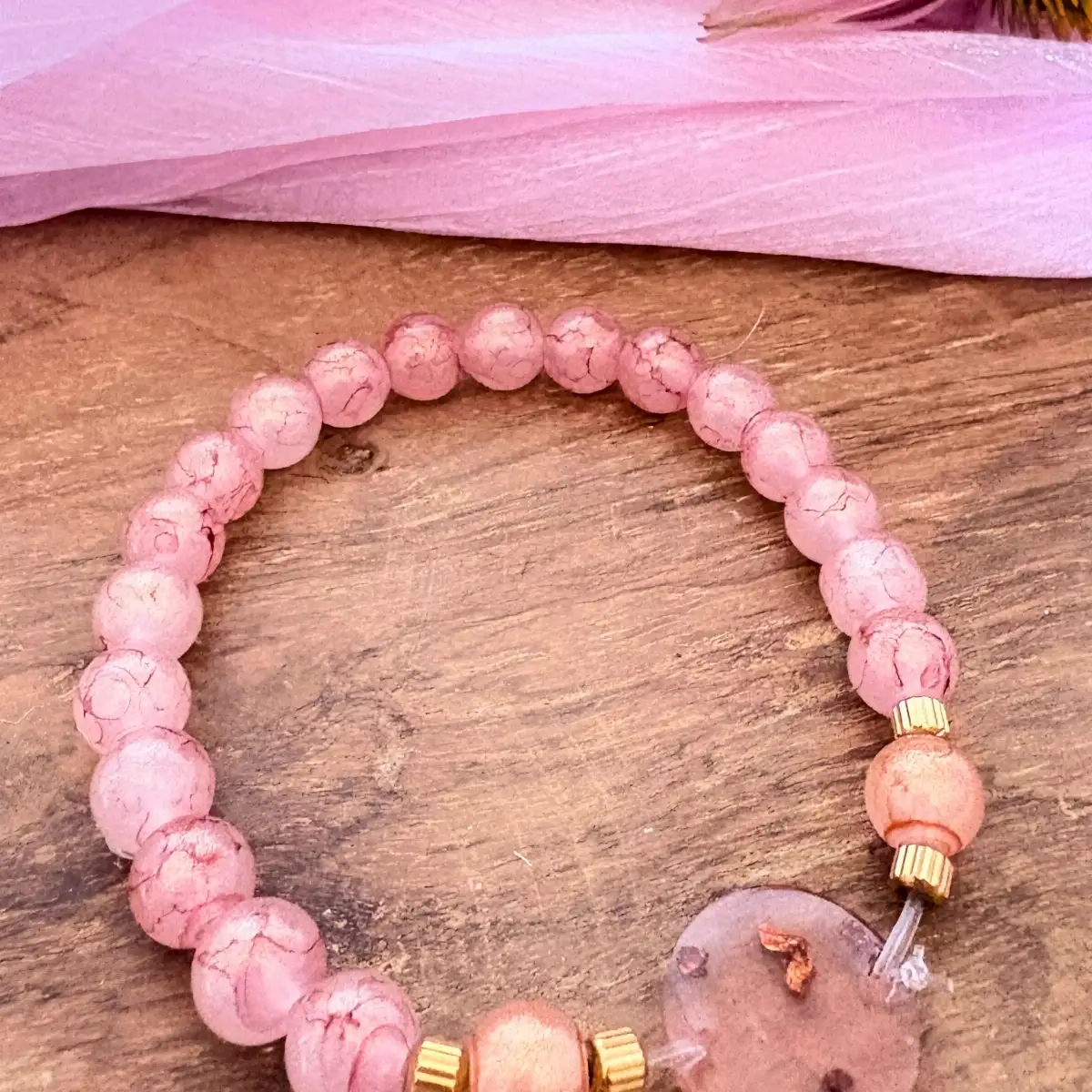 Bracelet artisanal "Rosée cuivrée "en résine et perles