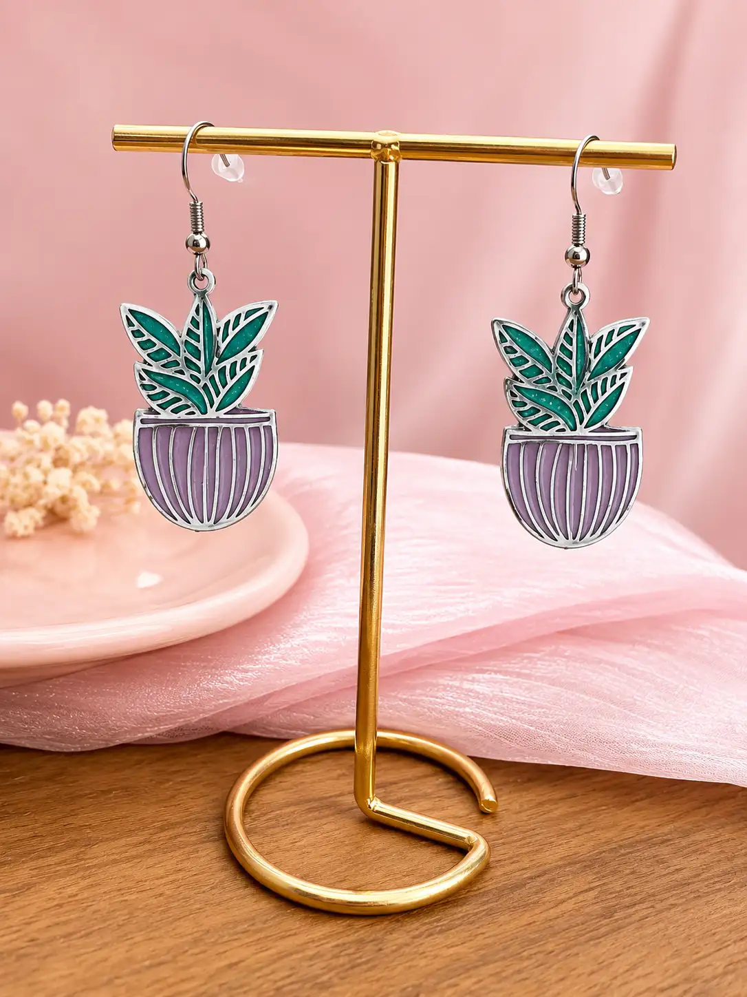 Boucles d'oreilles artisanale "Feur boheme" en Acier inoxydable, résine et similicuir